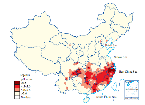 Acid rain map of China in 2010